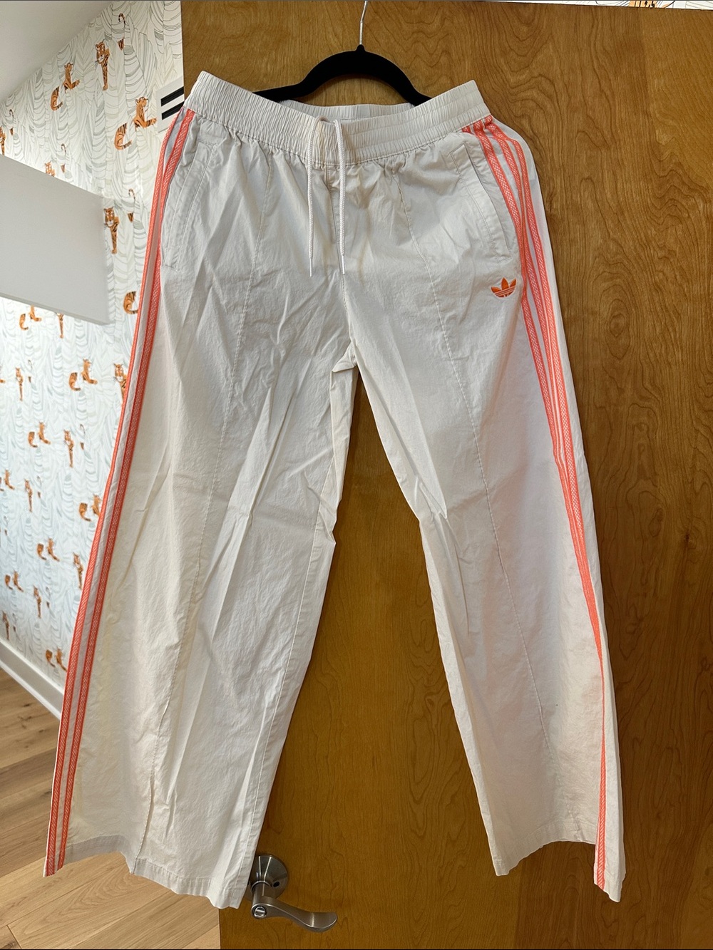 adidas Cream Two-Piece Top and Pants Set with Coral Stripes - Picture 2 of 4
